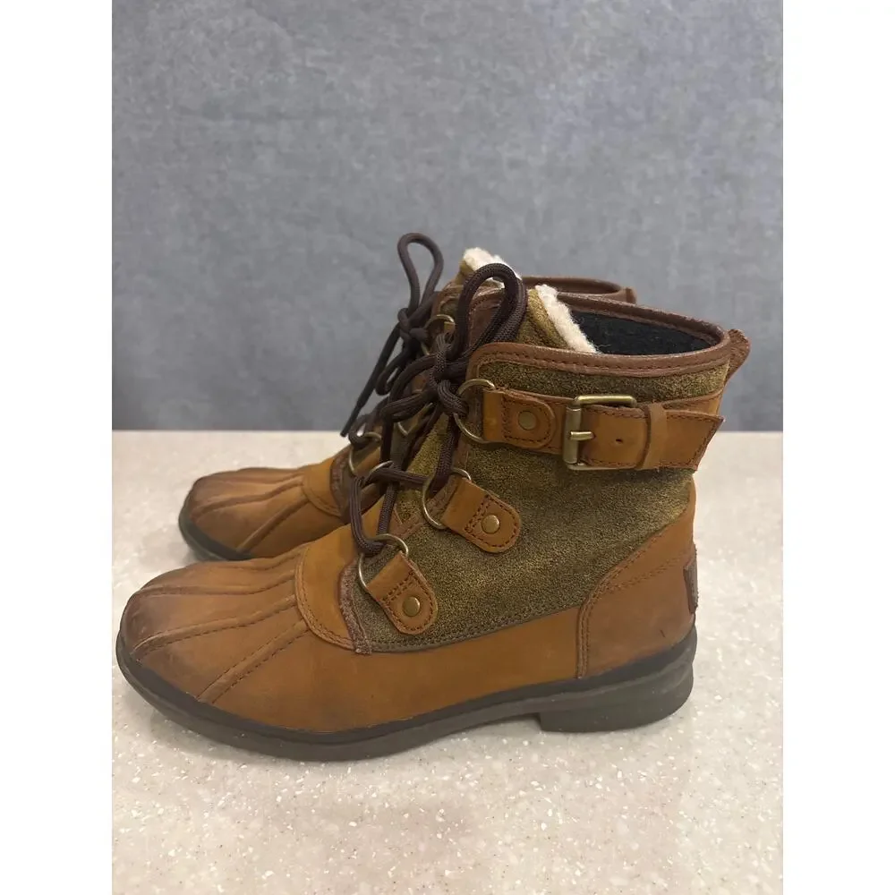 UGG Cecile Ankle Duck Boots‎ Women's Size 6 Chestnut Waterproof Leather Western